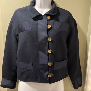 CHANEL Dark Blue Blazer with Gold Buttons